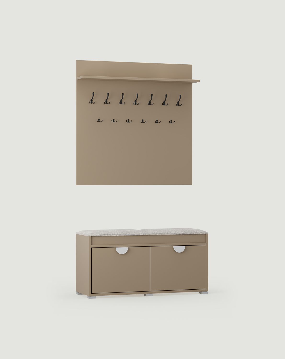 Suport mare pentru haine W6 + dulap pentru pantofi SBC1
Culoare: Cappuccino
Scaun: Moss 01
Mâner: Mâner din lemn RIND alb
Tip cârlig: CZW01/03 Negru
                            