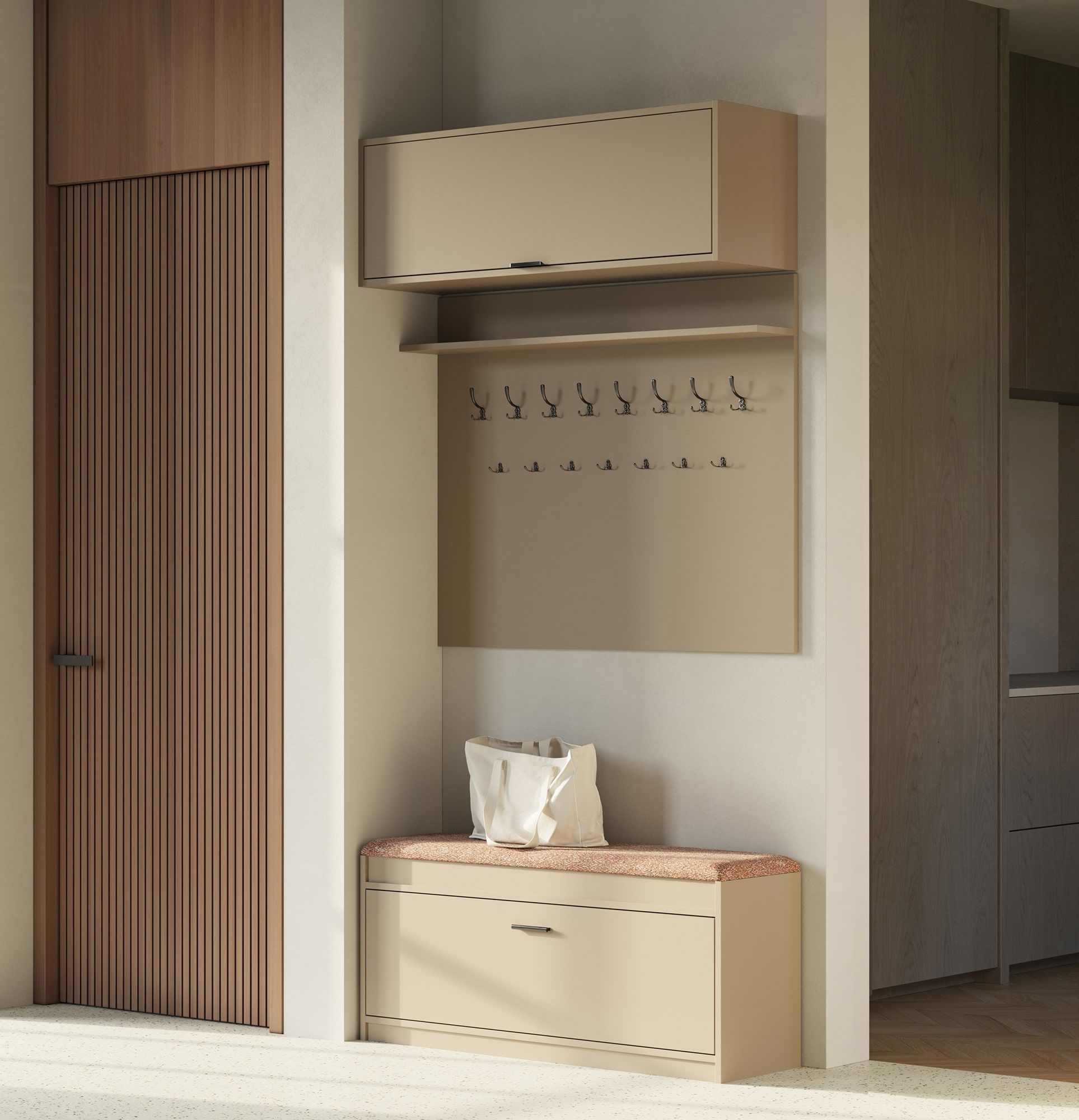 Suport mare pentru haine W6 + dulap pentru pantofi SBS1
Culoare: Cappuccino
Scaun: Terra 04
Mâner: LING negru KLCZ mâner margine
Tip cârlig: CZW01/03 Negru