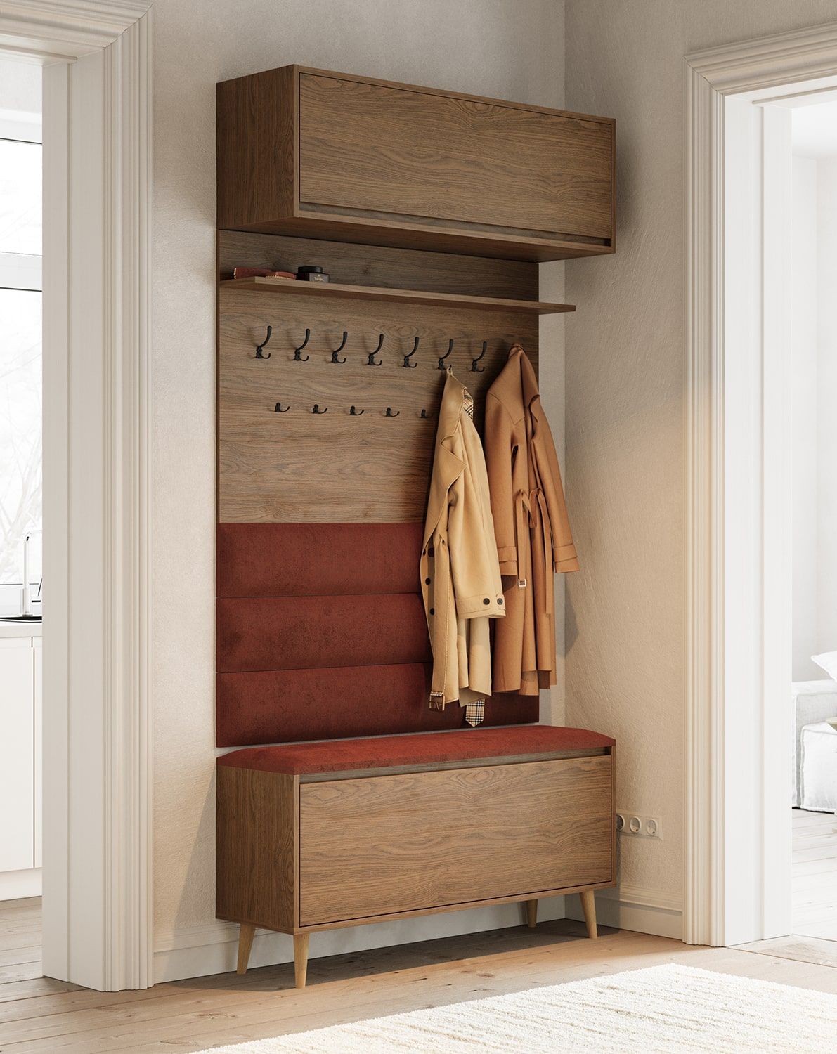 Cuier mare cu panouri W5P + dulap pentru pantofi FENRIS SBD3
Culoare: Stejar rustic
Scaun: Nassau 01
Cârlig: CZW01/03 Negru
Picior: Nuc Fag colorat