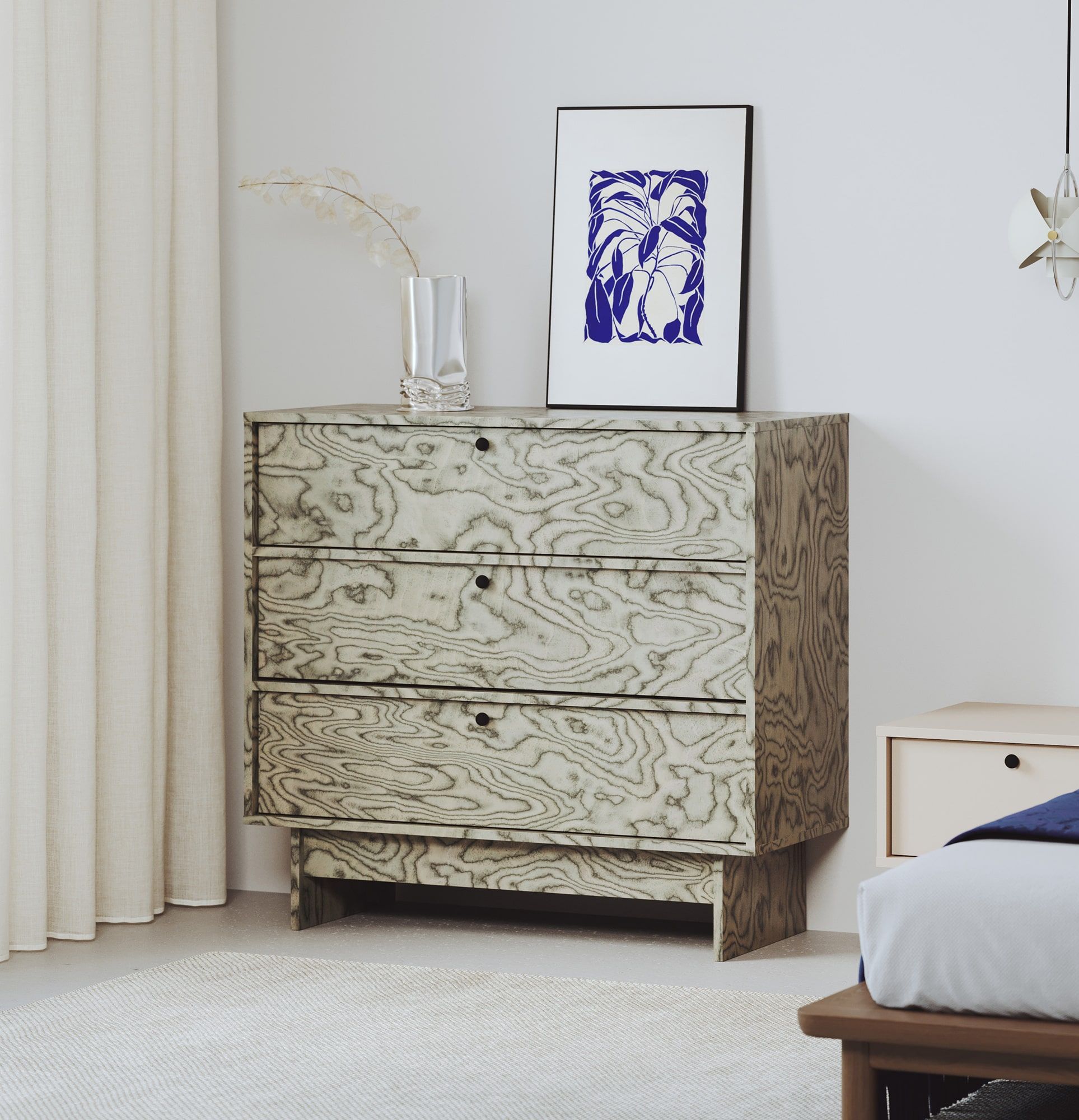 Comodă KABE KK03 în stil JAPANI
Culoare: furnir gri Sottsass
Mâner: Mâner cu bilă Black KD
