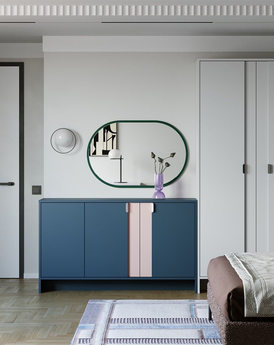 Comodă LAYERS LAY09
Culoare: Tyrolean Blue
Culoare față: Antique Rose
Mâner: LAYERS 110 Porțelan alb