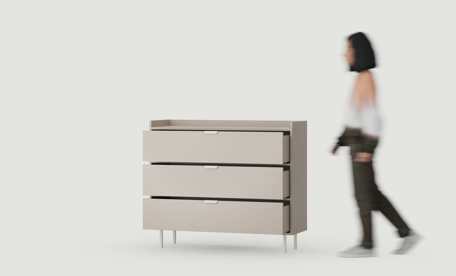 Comodă cu sertare SIGI KSM1
Culoare: Ash White Clay
Picior: Milky Way
Mâner: LAYERS 110 Milky Way