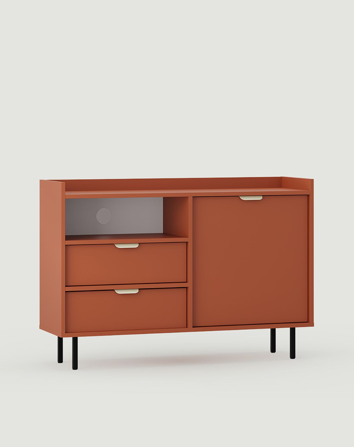 Dulap RTV SIGI KS2TV2S
Culoare: Fiery Terracotta
Picior: Negru
Mâner: LAYERS 110 Milky Way
                            