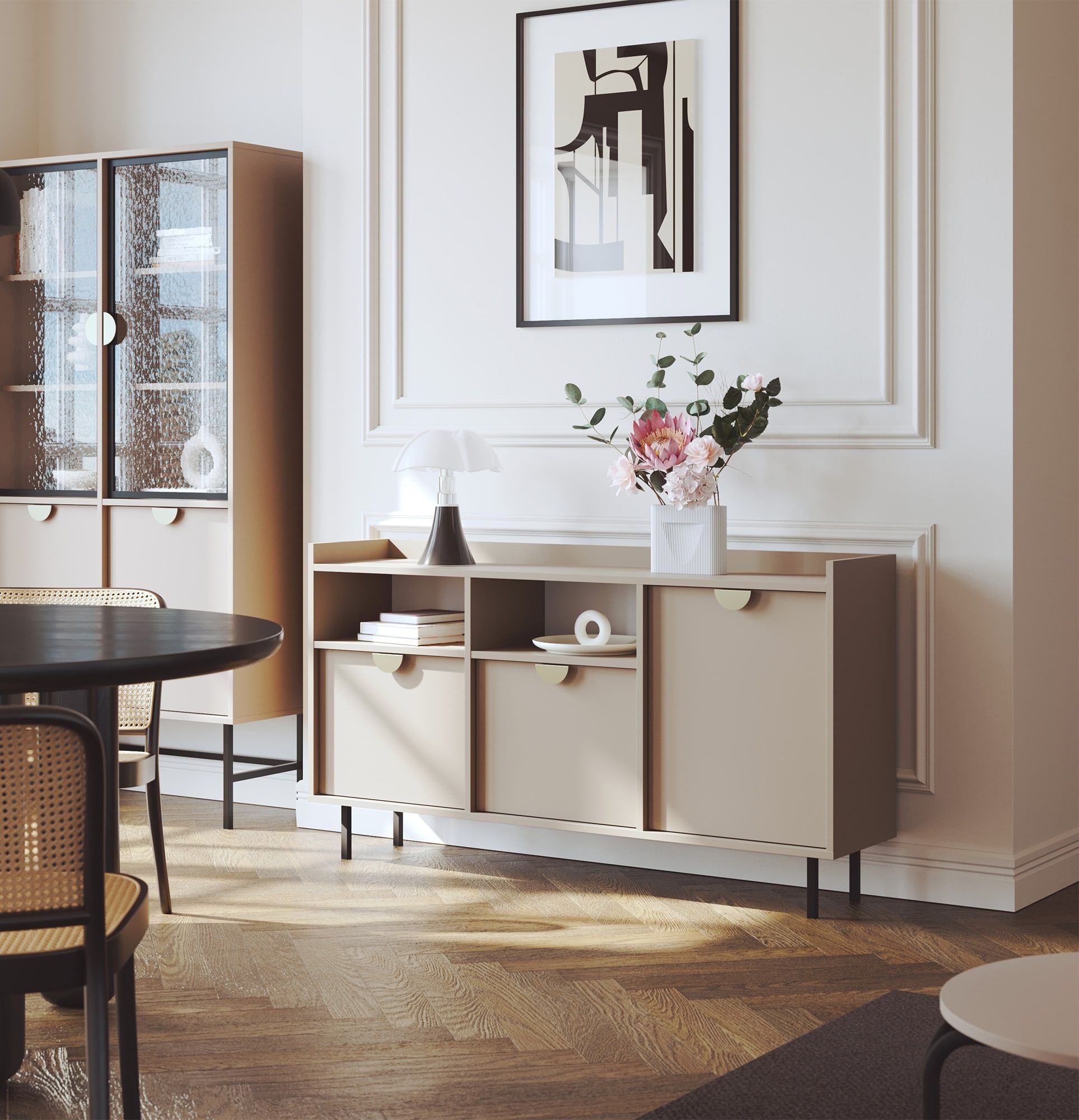 Dulap RTV SIGI KSTV1
Culoare: Cappuccino
Picior: Negru
Mâner: Mâner RIND Gold