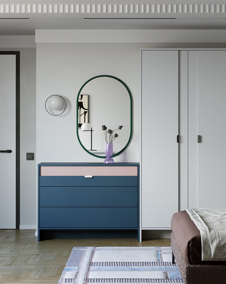 Cufăr cu trei sertare LAYERS LAY11
Culoare: Tyrolean Blue
Culoare față: Antique Rose
Mâner: LAYERS 110 Porțelan alb