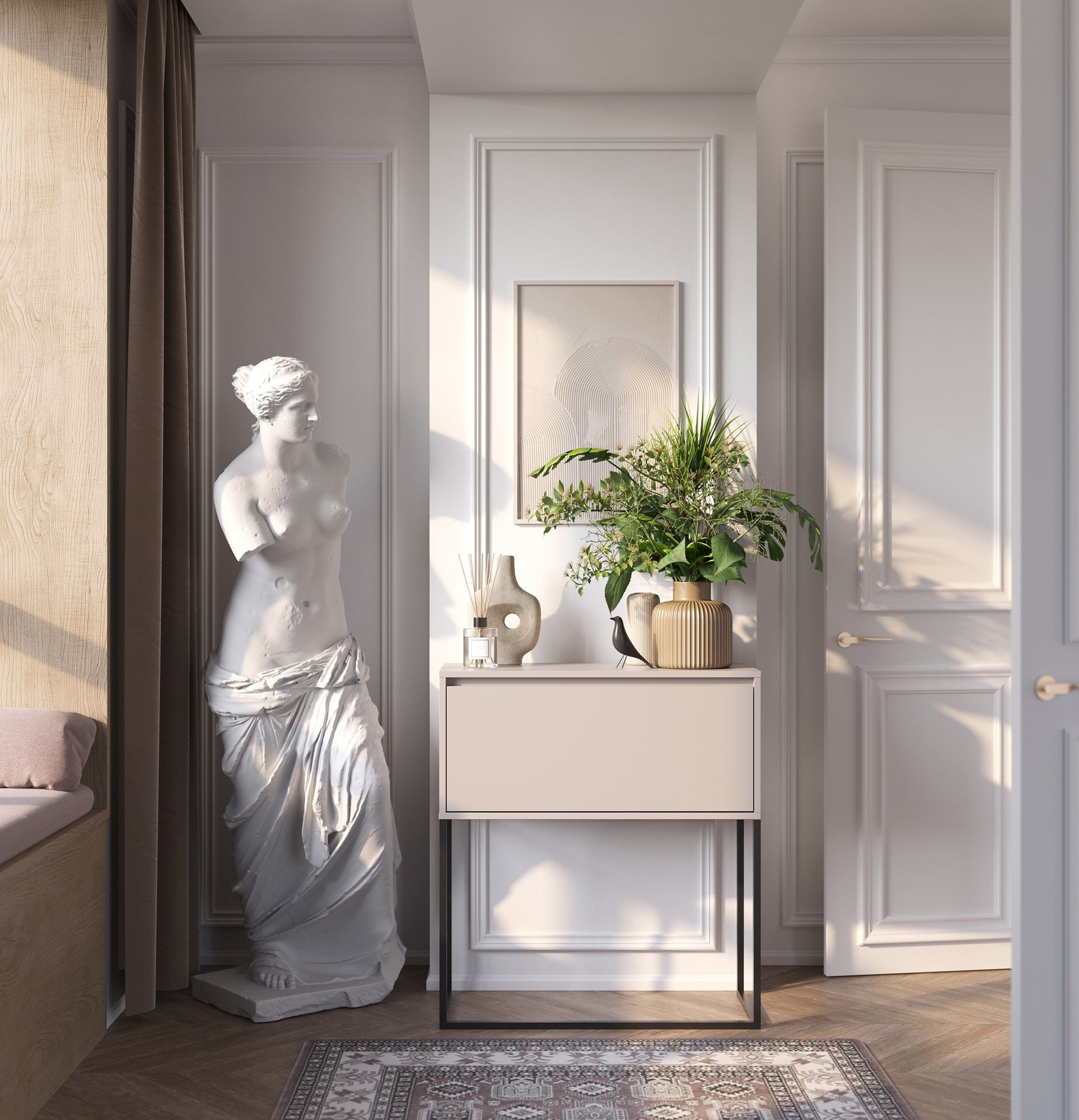 Consolă cu comodă ODIS KD1
Culoare: Cașmir învăluitor
Culoarea picioarelor: Steel ODIS Grey Beige