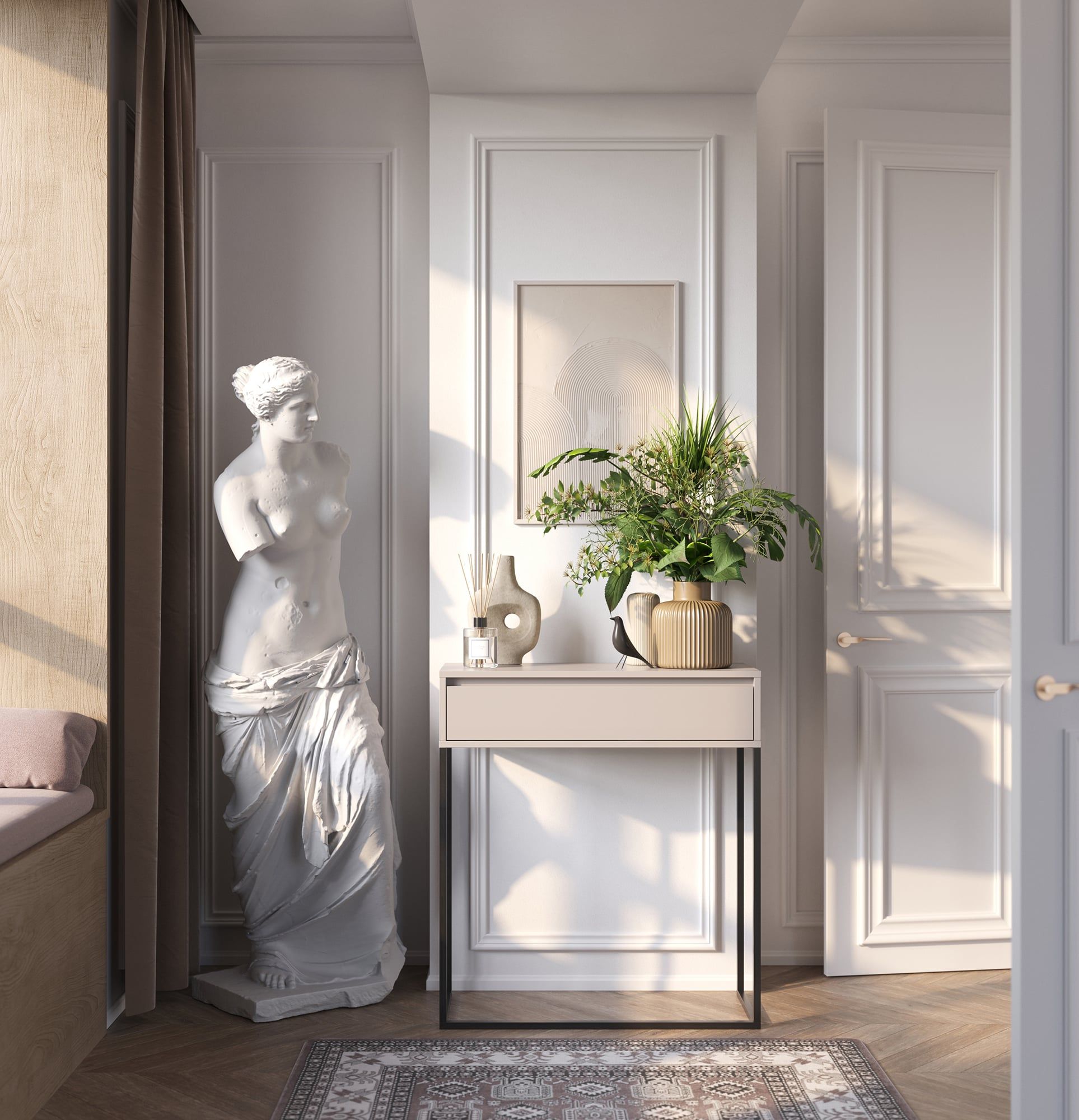 Consolă cu comodă ODIS KD2
Culoare: Cașmir învăluitor
Culoare picior: Steel ODIS Grey Beige