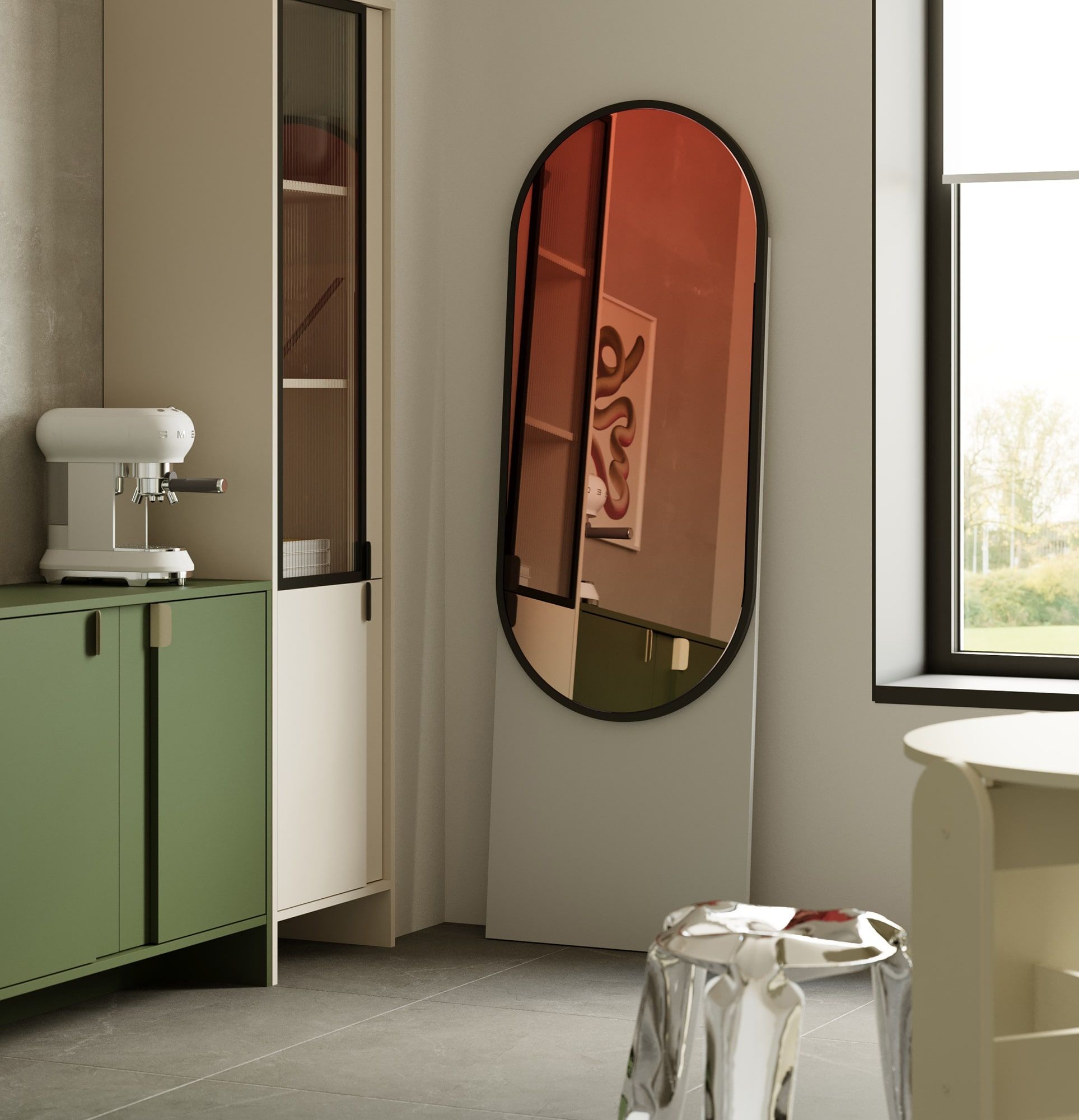 Oglindă în picioare LAYERS LAY52
Culoare: Porțelan alb
Culoarea ramei oglinzii: Onyx Black
Tip de suprafață a oglinzii: Prismă decorativă