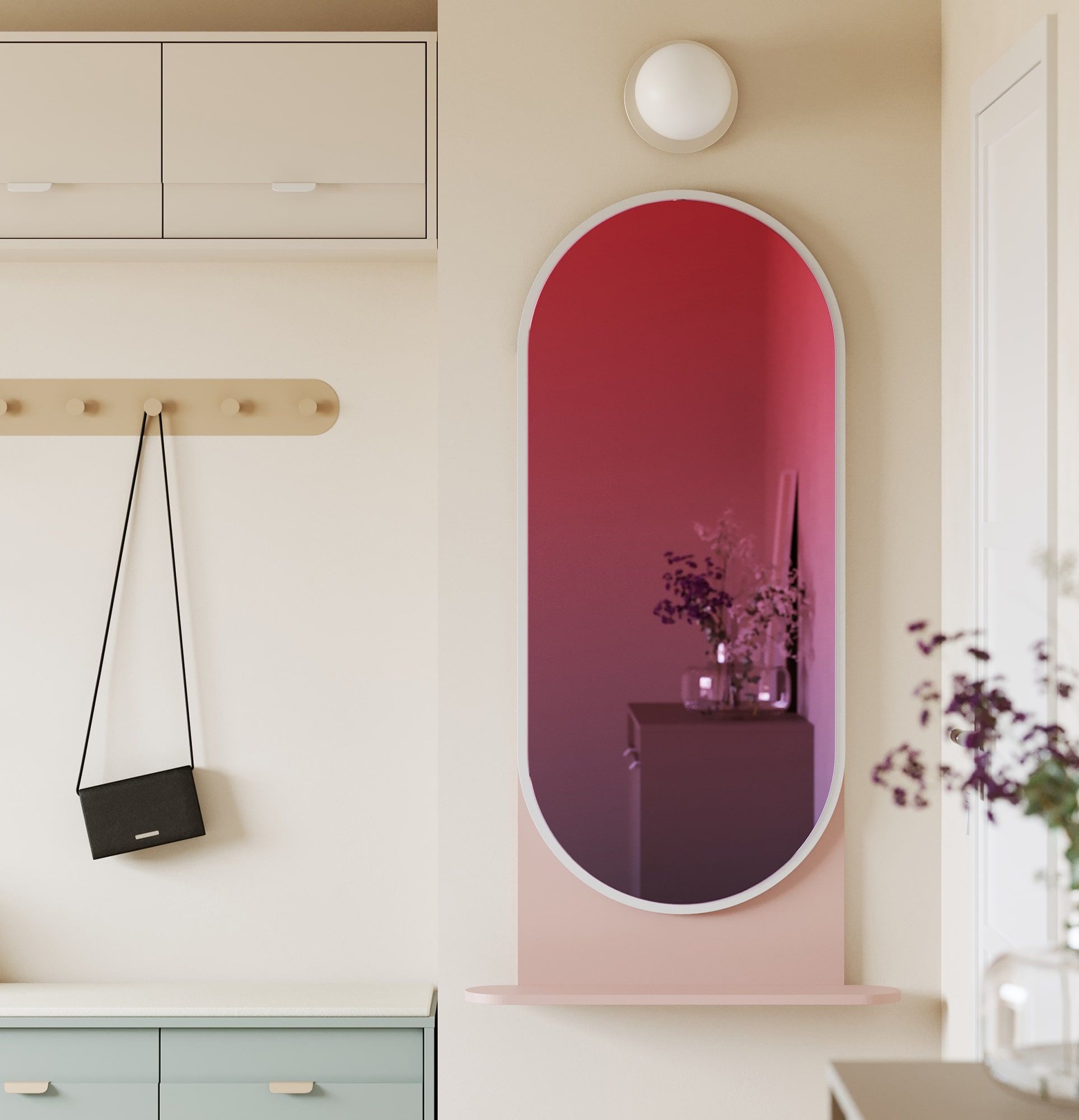 Oglindă suspendată cu raft LAYERS LAY53
Culoare: Antique Rose
Culoarea ramei oglinzii: Alb porțelanat
Tip de suprafață a oglinzii: Prismă decorativă
