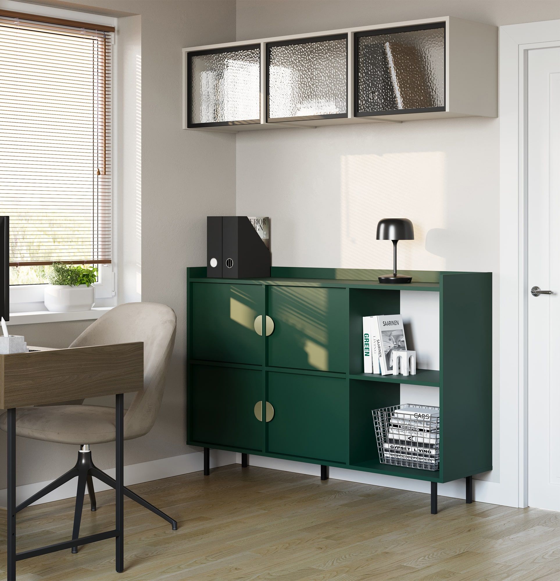 Bibliotecă de birou SIGI SRPRO2
Culoare: Precious Emerald
Picior: Negru
Mâner: Mâner RIND Gold