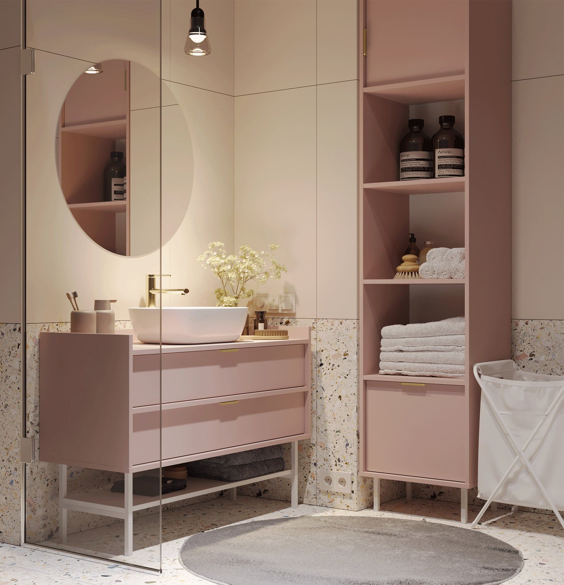 SIGI SS1 piedestal
Culoare: Antique Rose
Picior: Alb
Mâner: LING Gold
                            