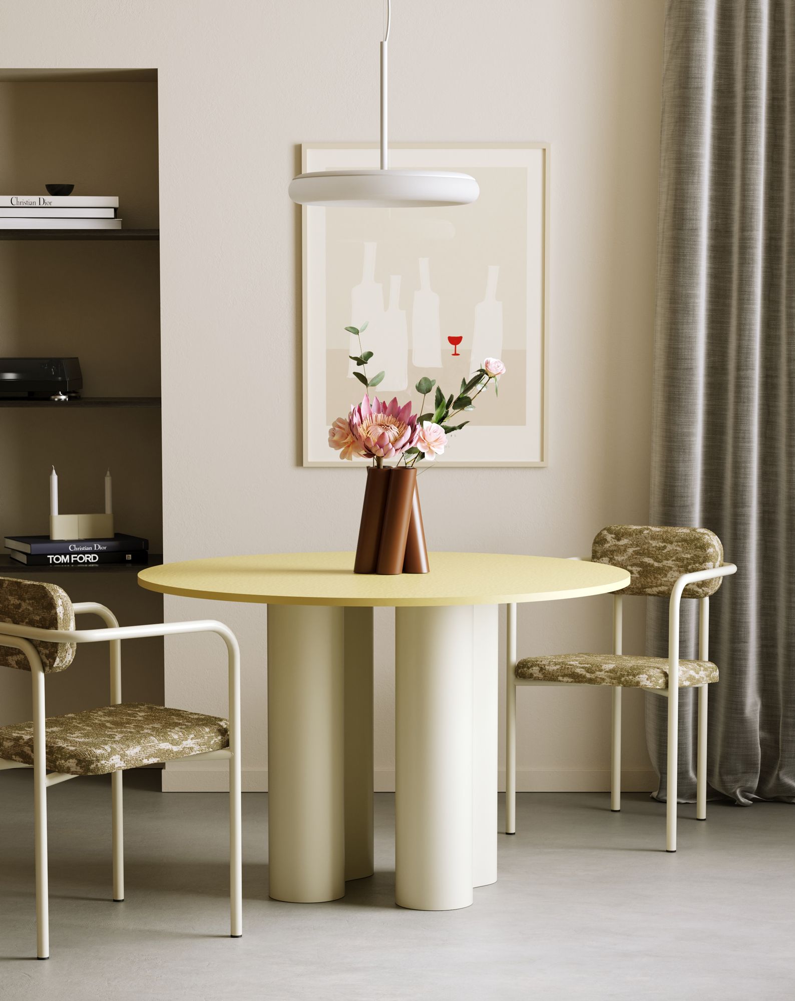 Masă de dining BULB 115 cm SBU01
Culoare: Citrus Mousse
Culoarea piciorului: Milky Way