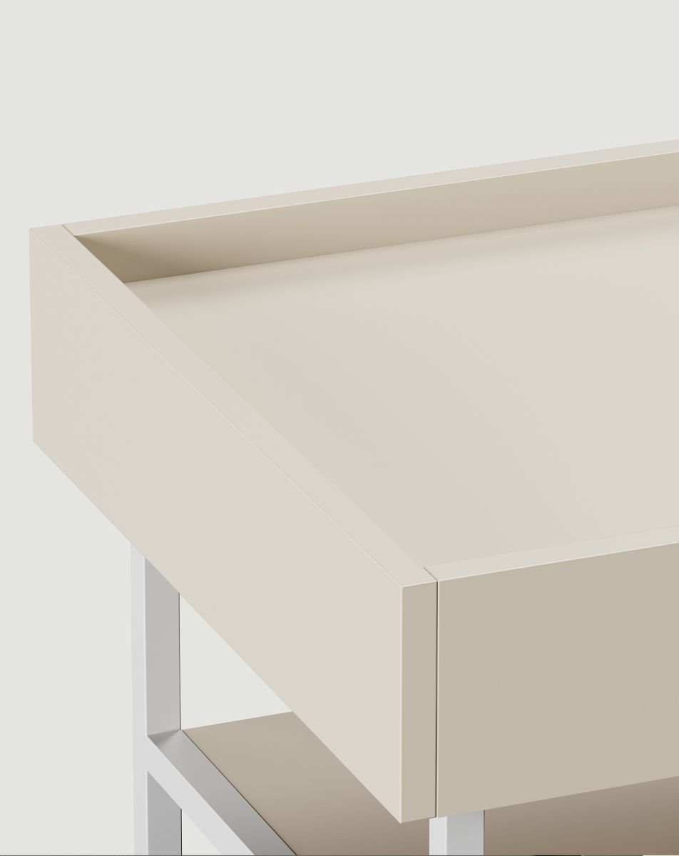 Măsuță de cafea SIGI cu raft SSK3
Culoare: Champagne Beige
Picior: Alb