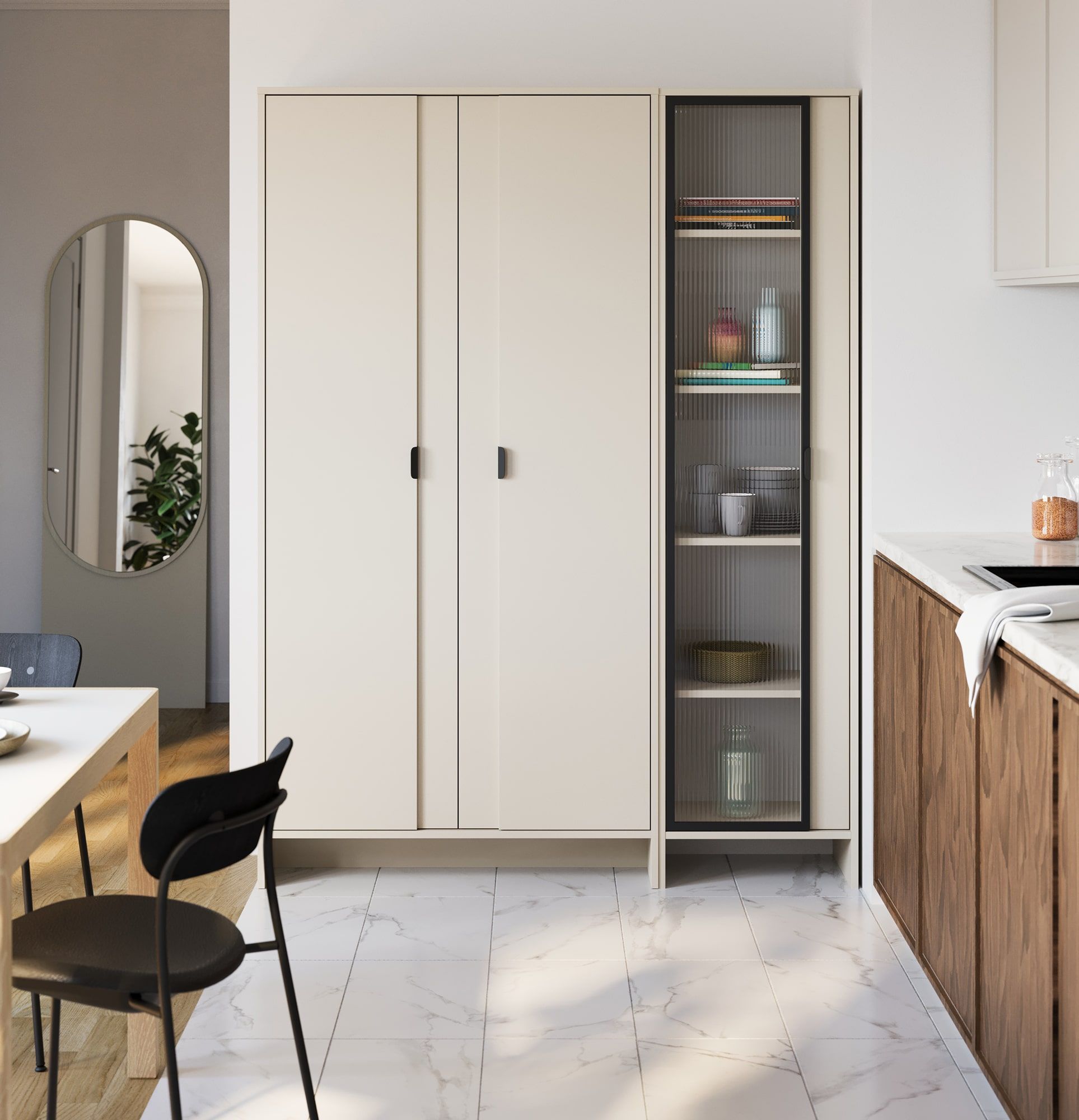 Dulap adânc LAYERS cu bară LAY68
Culoare: bej șampanie
Culoare 2: Champagne Beige
Mâner: Mâner margine LAYERS 110 Black Onyx