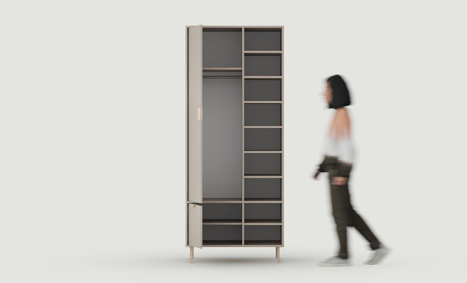 SIGI dulap adânc asimetric cu bară SZSA5
Culoare: Ash White
Picior: Cappuccino
Mâner: LAYERS 110 Cappuccino