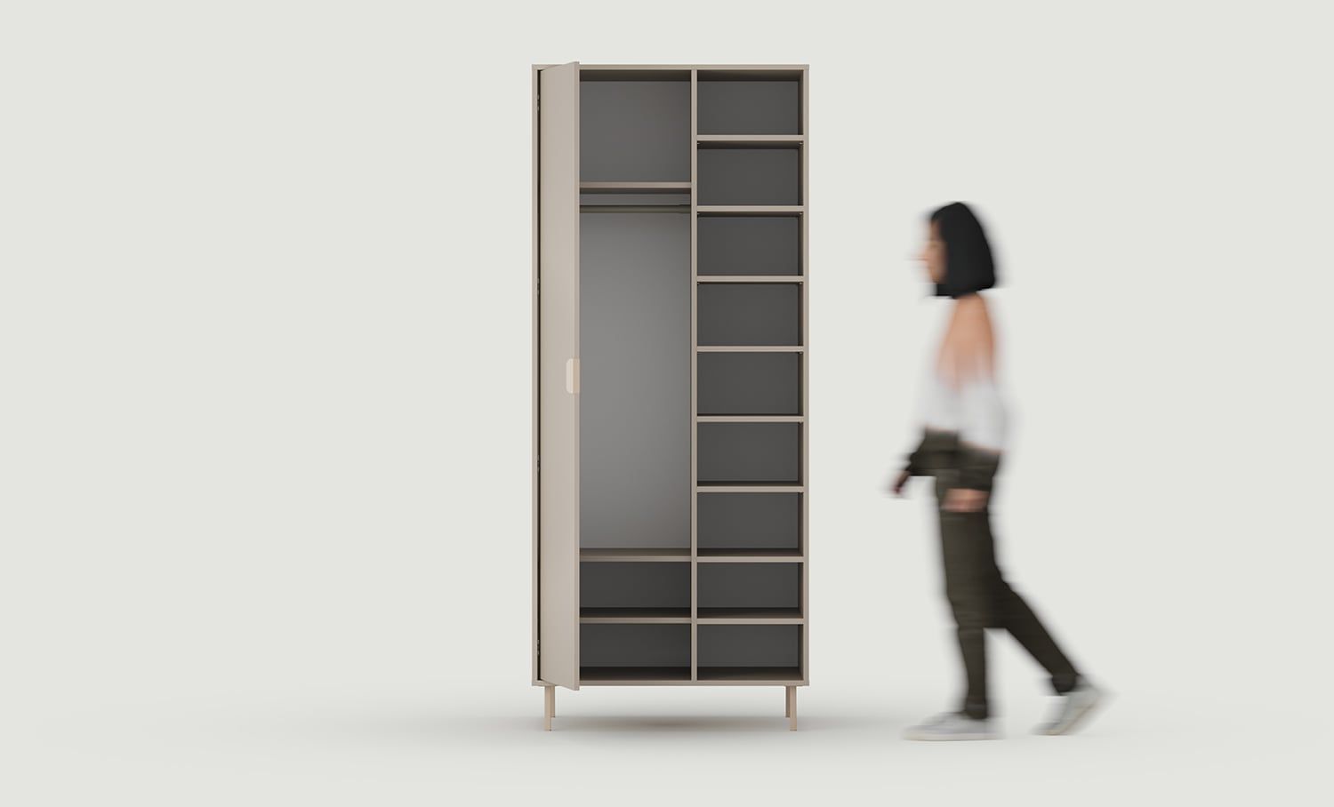 SIGI garderobă asimetrică adâncă cu bară SZSA6
Culoare: Ash Clay
Picior: Cappuccino
Mâner: LAYERS 110 Cappuccino