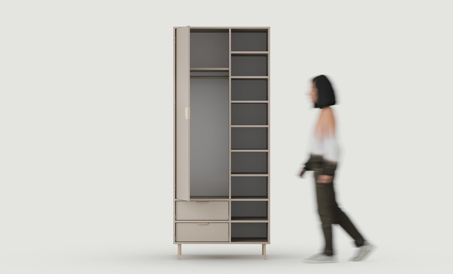 Dulap adânc asimetric SIGI cu bară SZSA7
Culoare: Ash White
Picior: Cappuccino
Mâner: LAYERS 110 Cappuccino