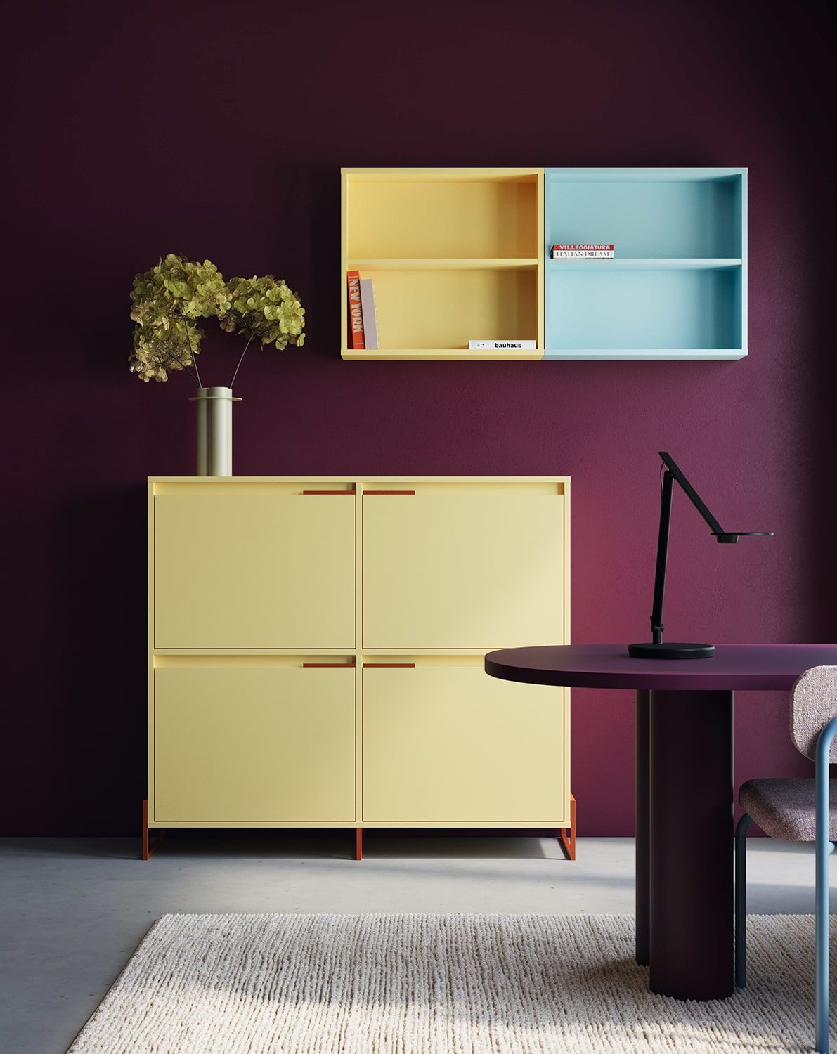 Dulap pentru pantofi INEA DUO ISD2
Culoare: Milky Way
Culoarea picioarelor și a mânerelor: Oțel Inea Fiery Terracotta