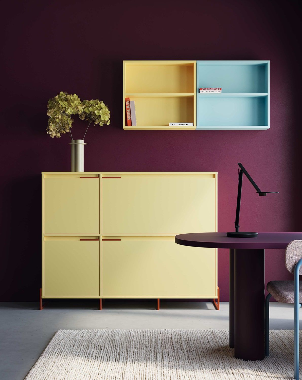 Dulap pentru pantofi INEA DUO ISD3
Culoare: Milky Way
Culoarea picioarelor și a mânerelor: Oțel Inea Fiery Terracotta