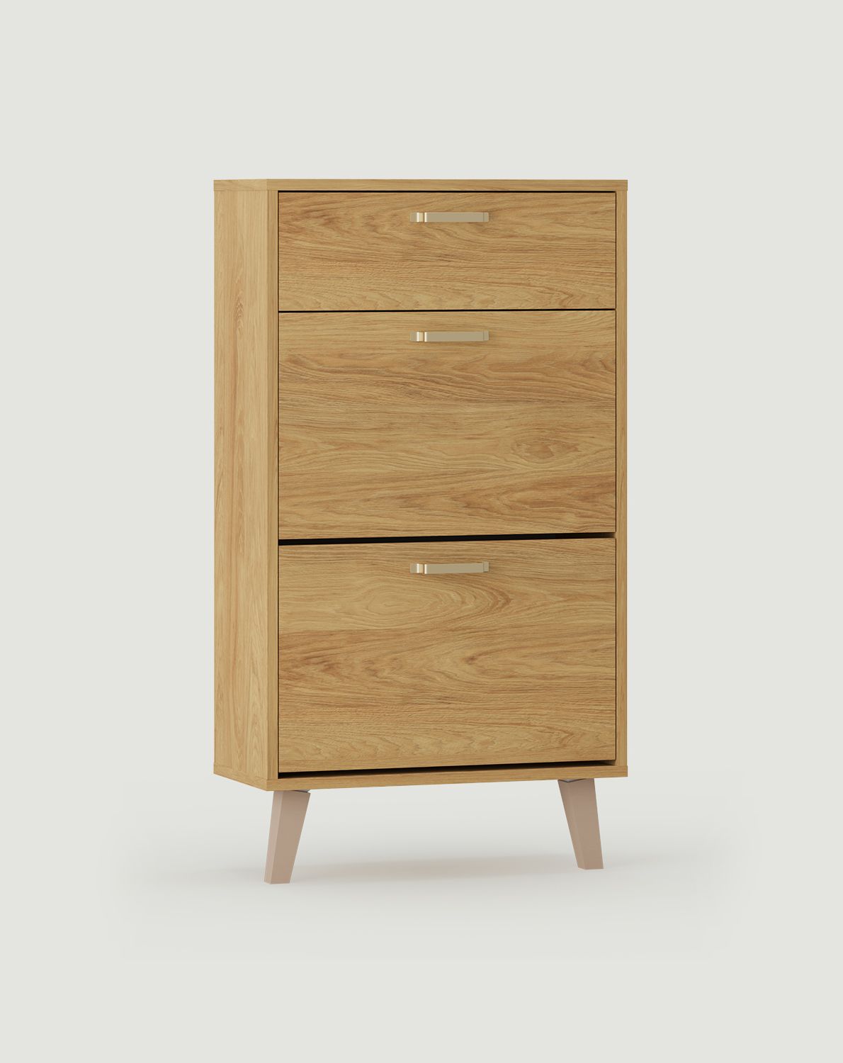 Dulap pentru pantofi cu clapetă FENRIS SBK4DSF
Culoare: Hickory natural
Picior: Trapeze Bej Fag
Mâner: JORD Gold