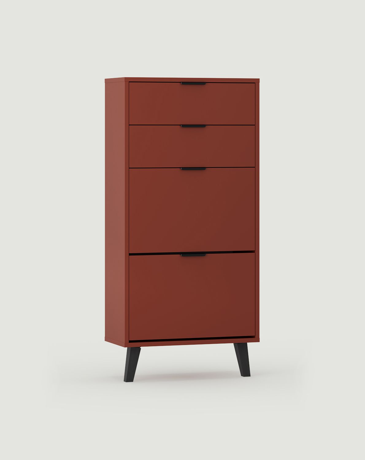 Dulap pentru pantofi cu clapetă FENRIS SBK5SF
Culoare: Fiery Terracotta
Picior: Pin trapezoidal Negru
Mâner: LING Mâner de margine negru