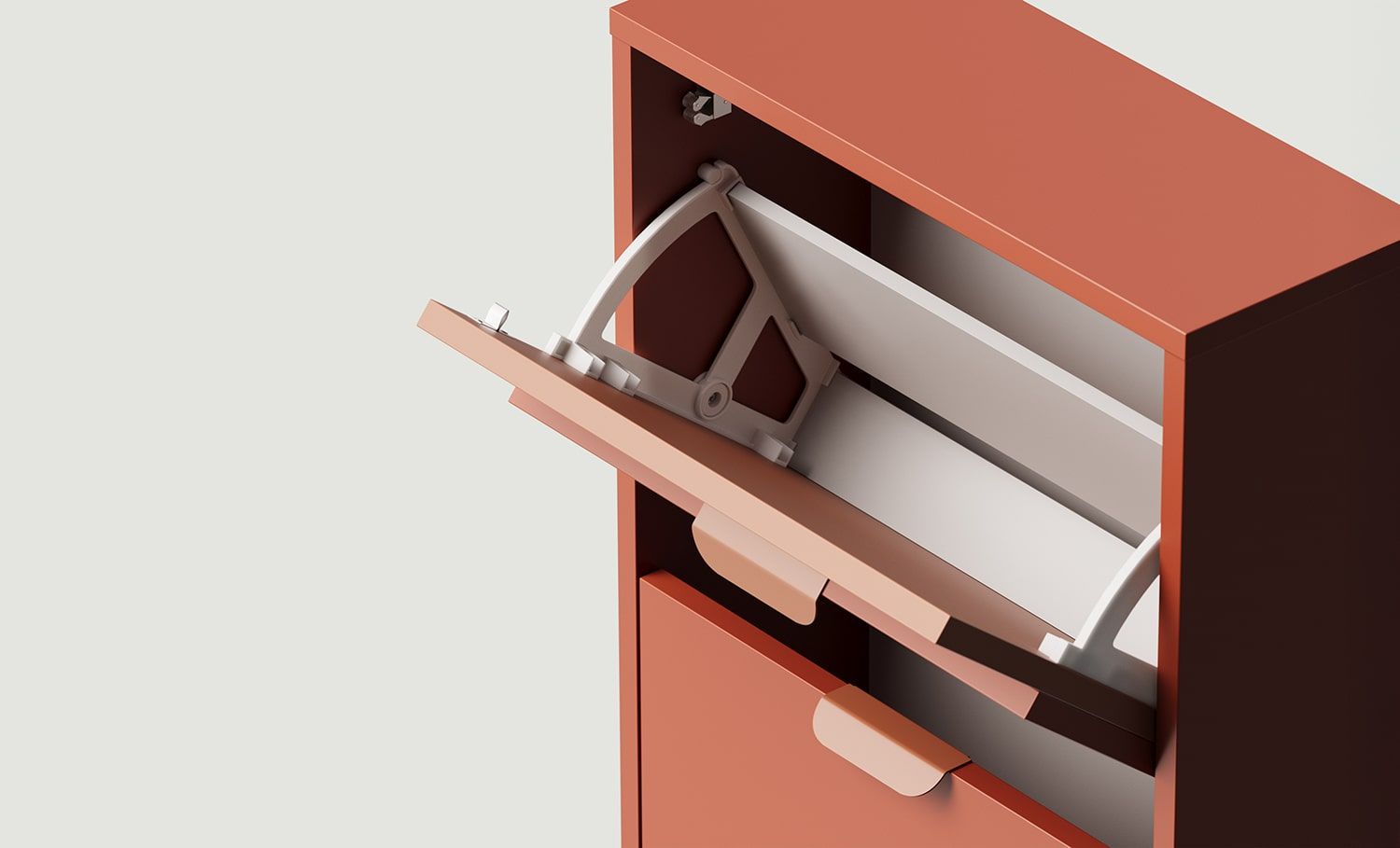 Dulap pentru pantofi cu clapetă LAYERS LAY17
Culoare: Fiery Terracotta
Culoarea celui de-al doilea strat din față: Sahara Deep
Mâner: mâner LAYERS 110 Fire Terracotta
                            