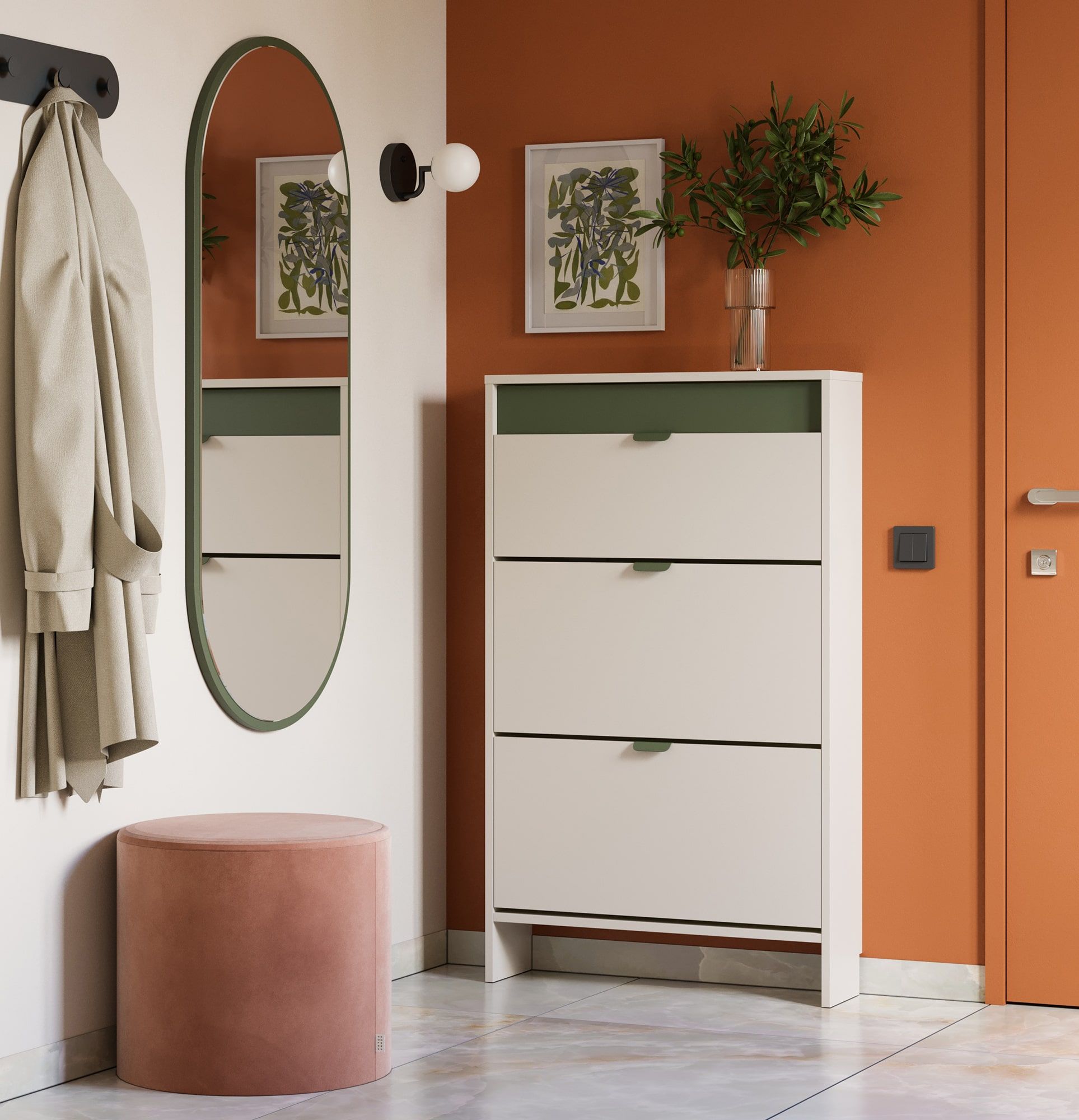 Dulap pentru pantofi cu clapetă LAYERS LAY19
Culoare: Cașmir lânos
Culoarea celui de-al doilea strat frontal: Cypress green
Mâner: LAYERS 110 mâner Cypress green