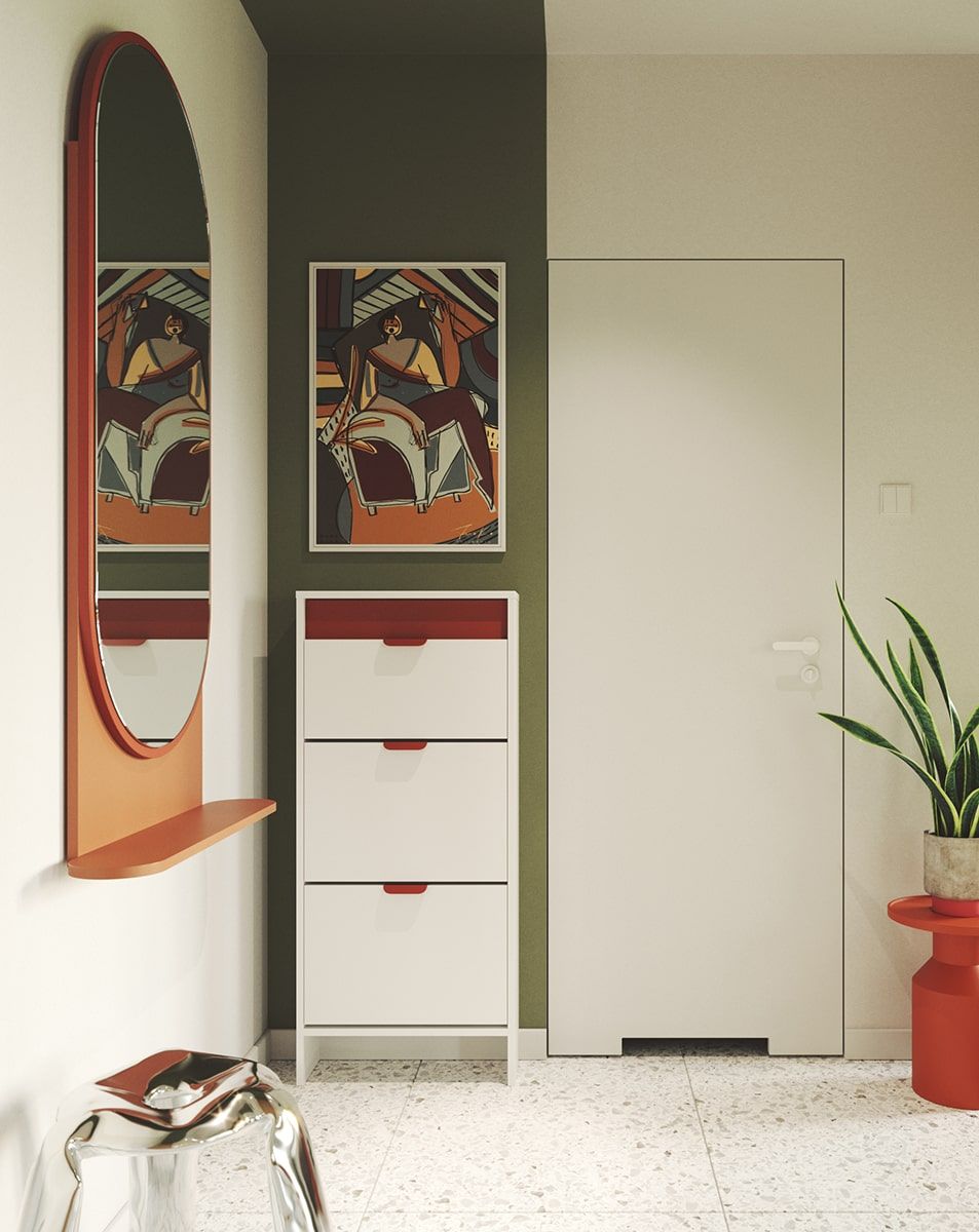 Dulap pentru pantofi cu clapetă LAYERS LAY19
Culoare: Porțelan alb
Culoare față: Fire Terracotta
Mâner: Mâner LAYERS 110 Fire Terracotta