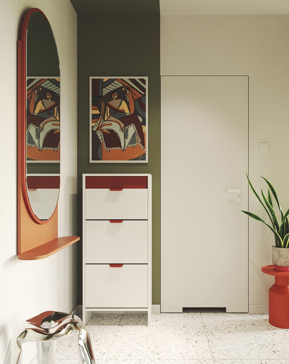 Dulap pentru pantofi cu clapetă LAYERS LAY20
Culoare: Porțelan alb
Culoare față: Fire Terracotta
Mâner: Mâner LAYERS 110 Fire Terracotta