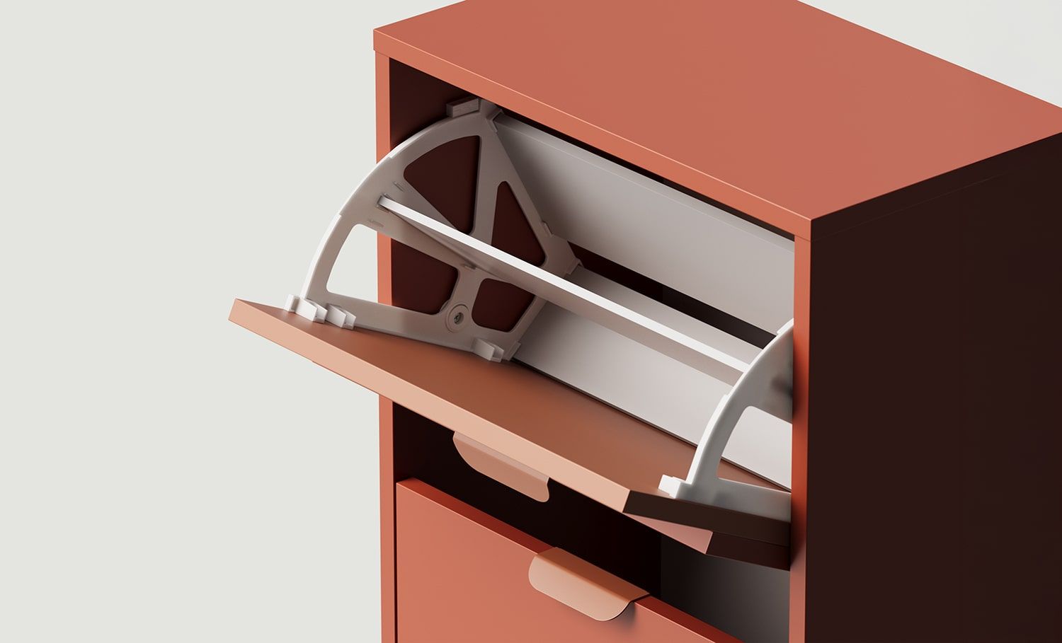 Dulap pentru pantofi cu clapetă LAYERS LAY22
Culoare: Fiery Terracotta
Culoarea celui de-al doilea strat din față: Sahara Deep
Mâner: Mâner LAYERS 110 Fire Terracotta
                            