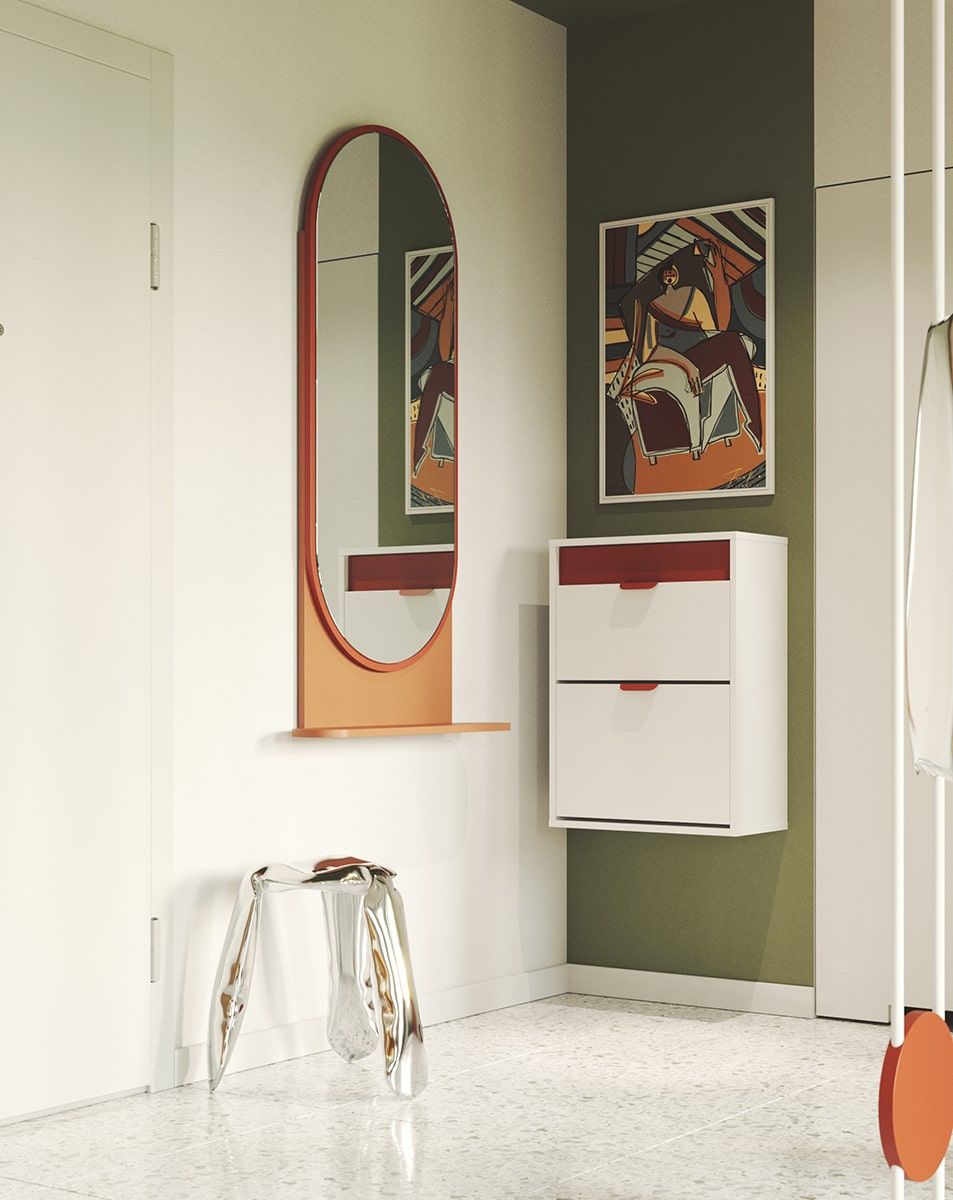 Dulap suspendat pentru pantofi LAYERS LAY22
Culoare: Porțelan alb
Culoare față: Fire Terracotta
Mâner: Mâner LAYERS 110 Fire Terracotta