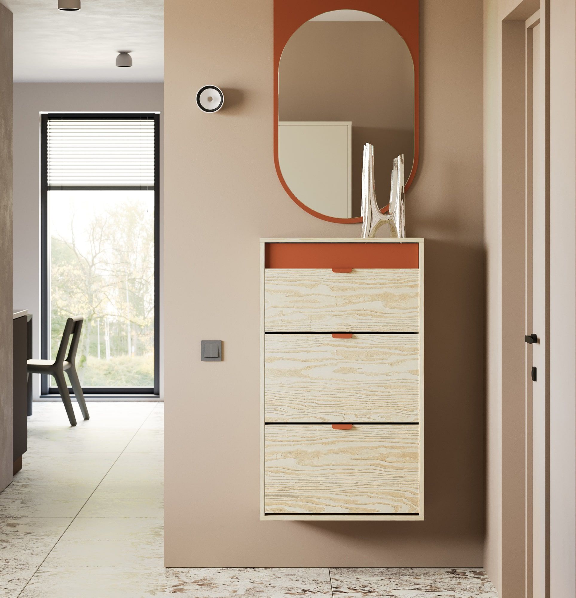 Dulap pentru pantofi cu clapetă LAYERS LAY24
Culoare: Flame Pine
Culoare față: Fire Terracotta
Mâner: Mâner LAYERS 110 Fire Terracotta