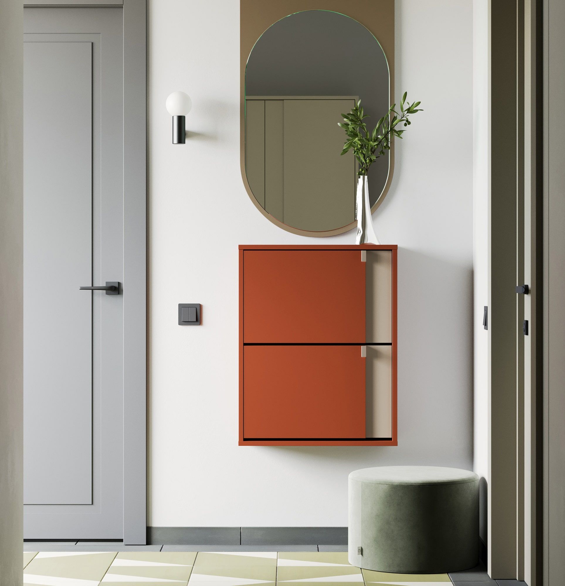 Dulap pentru pantofi cu clapetă LAYERS LAY36
Culoare: Fiery Terracotta
Culoarea celui de-al doilea strat din față: Cappuccino
Mâner: LAYERS 42 Cappuccino