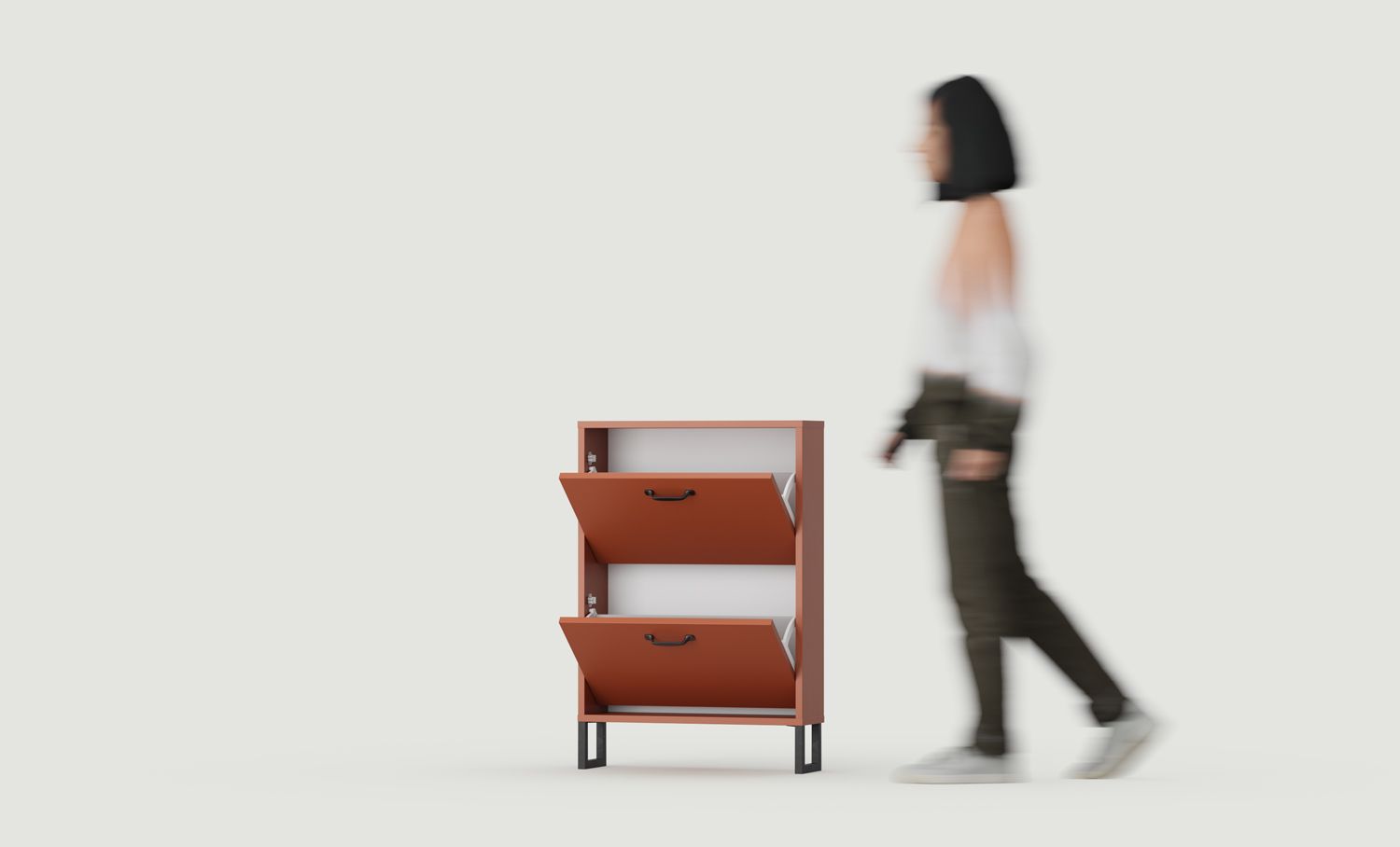 Dulap pentru pantofi cu clapetă ODIS SBK2O
Culoare: Fiery Terracotta
Culoarea piciorului: ODIS Black Steel
Mâner: JORD Black JCZ