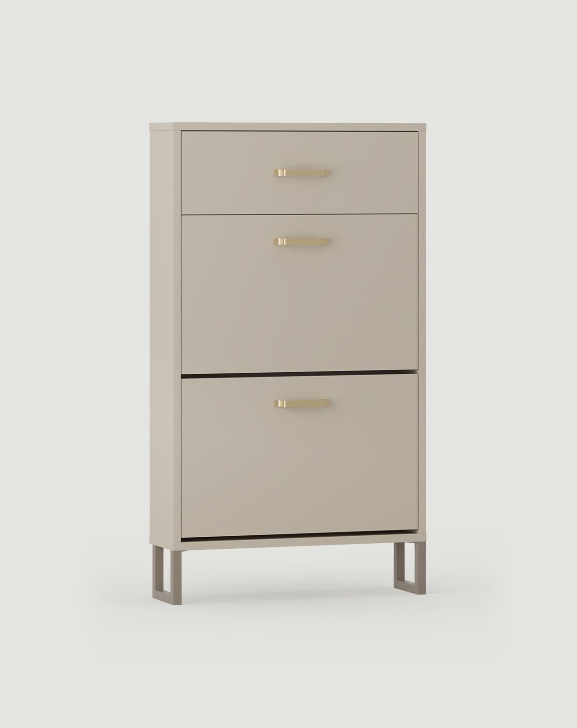 Dulap pentru pantofi cu clapetă ODIS SBK4O
Culoare: Champagne Beige
Culoare picior: ODIS Steel Grey Beige
Mâner: JORD Gold JZ