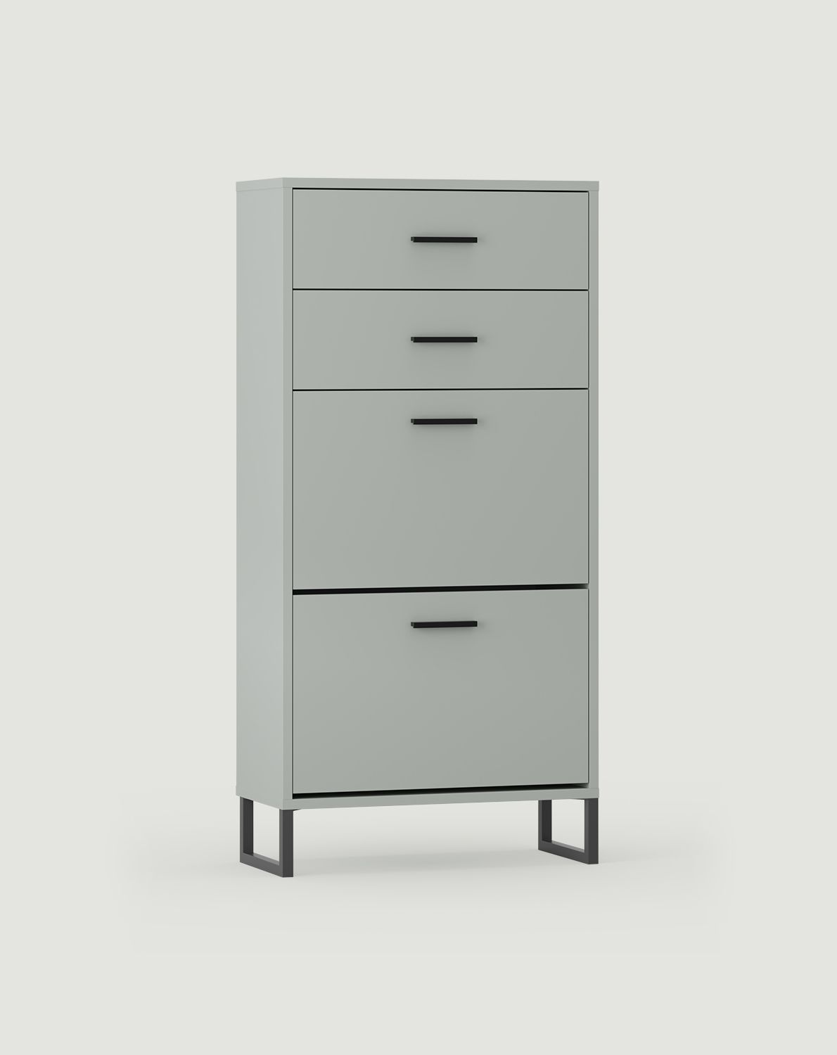 Dulap pentru pantofi cu clapetă ODIS SBK5SO
Culoare: Milk Pistachio
Culoare picior: ODIS Steel Grey
Mâner: DAG Handle Black Slatted DCZ