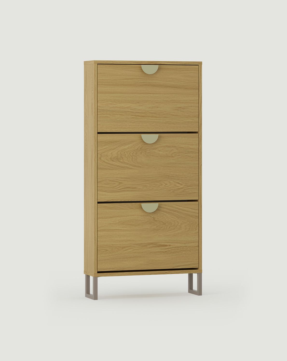 Dulap pentru pantofi cu clapetă ODIS SBK6O
Culoare: furnir de stejar natural
Culoarea piciorului: ODIS Steel Grey Beige
Mâner: Mâner RIND Gold RZ