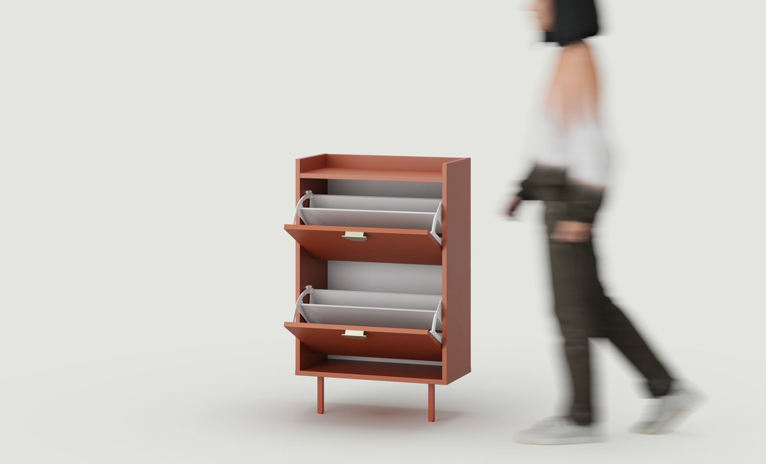 Dulap pentru pantofi cu clapetă SIGI SBKS1D
Culoare: Fiery Terracotta
Picior: Teracotă aprinsă
Mâner: RIND Gold