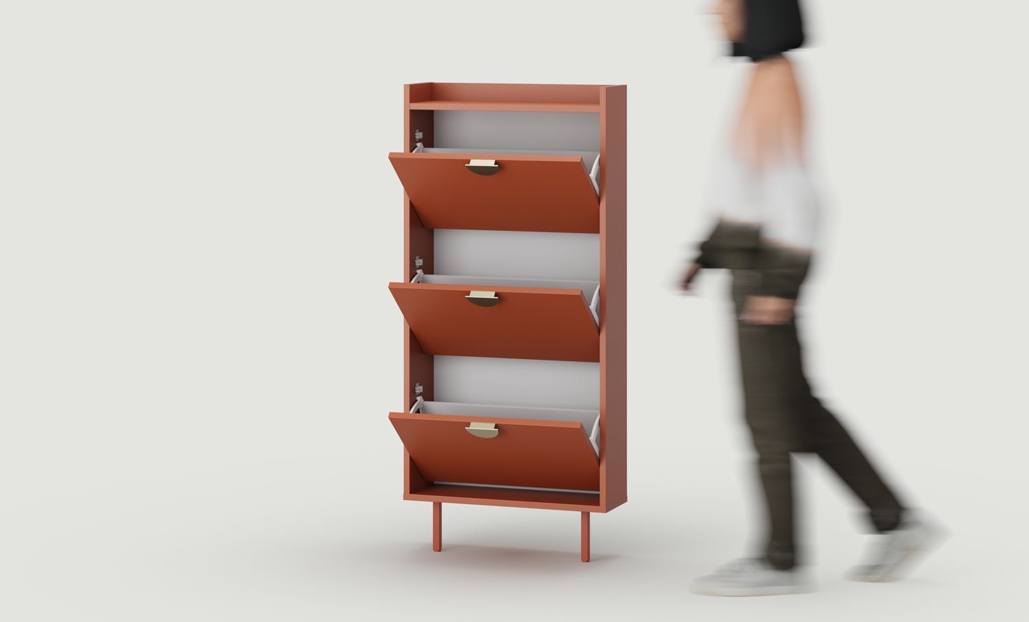 Dulap pentru pantofi cu clapetă SIGI SBKS2
Culoare: Fiery Terracotta
Picior: Teracotă aprinsă
Mâner: RIND Gold