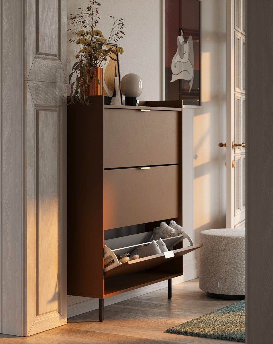 Dulap pentru pantofi cu clapetă SIGI SBKS2D
Culoare: Fiery Terracotta
Picior: Negru
Mâner: LING Gold