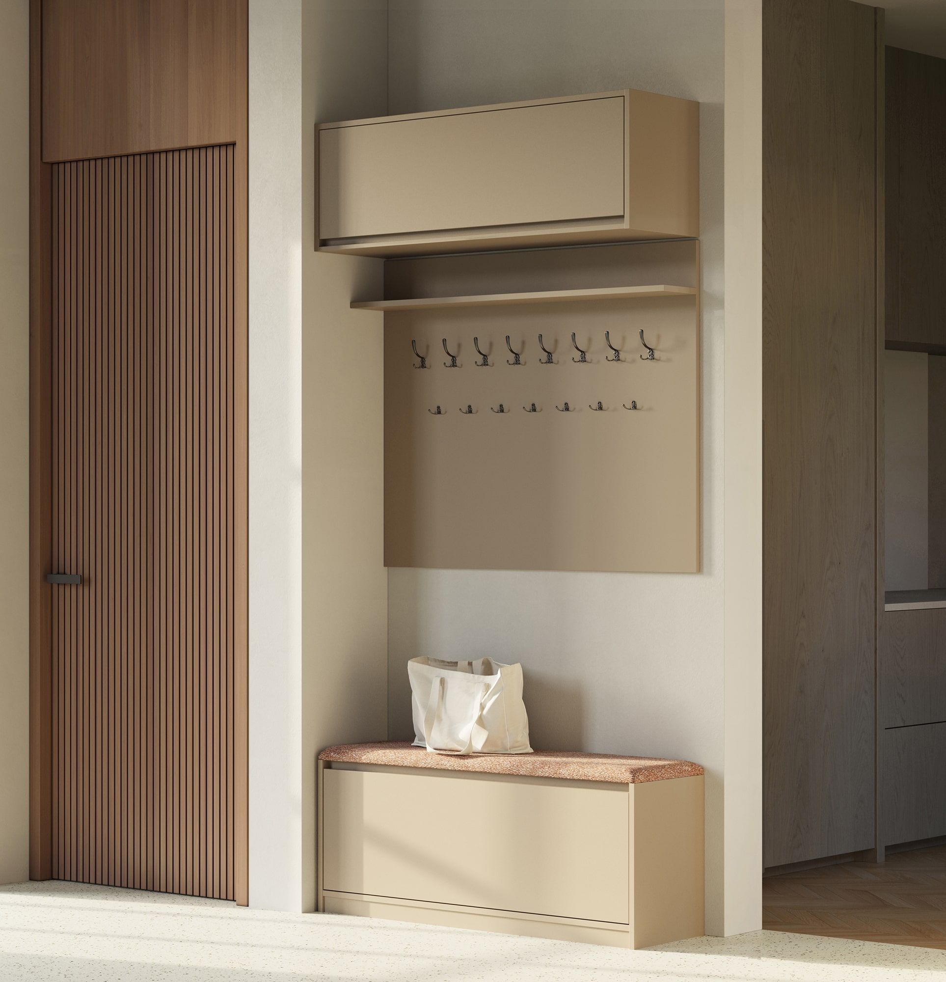 Dulap pentru pantofi SBD1 cu scaun LOKI
Culoare: Cappuccino
Scaun: Terra 04