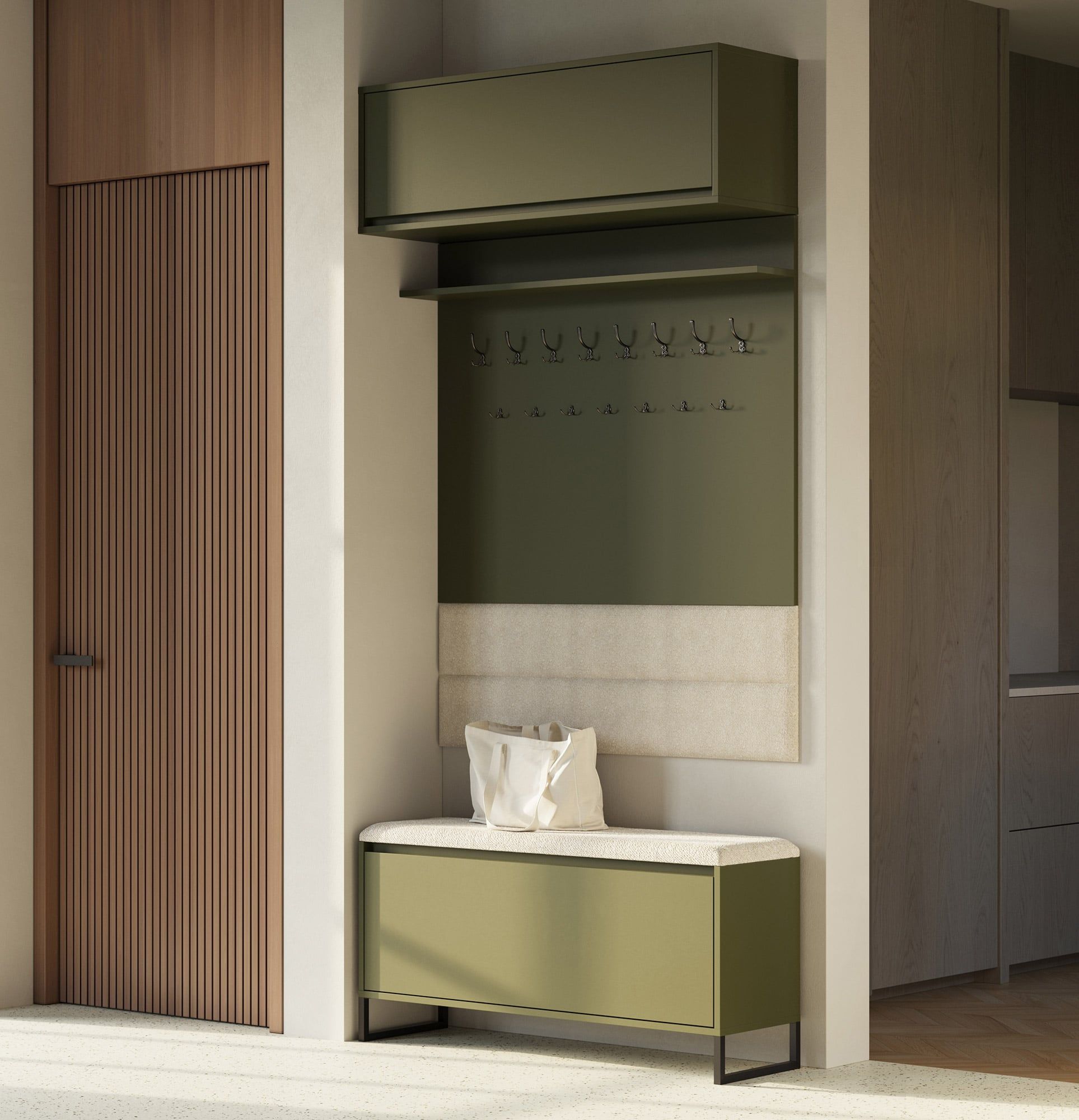 Dulap pentru pantofi SBD2 cu scaun ODIS
Culoare: verde cypress
Scaun: Moss 02
Culoarea picioarelor: Oțel ODIS negru