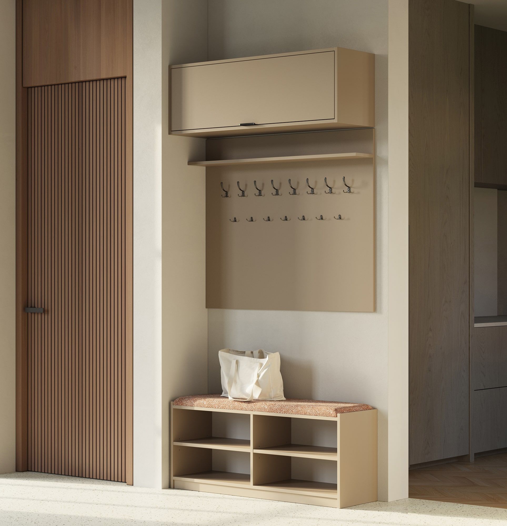 Dulap pentru pantofi SBO2 cu scaun
Culoare: Cappuccino
Scaun: Terra 04