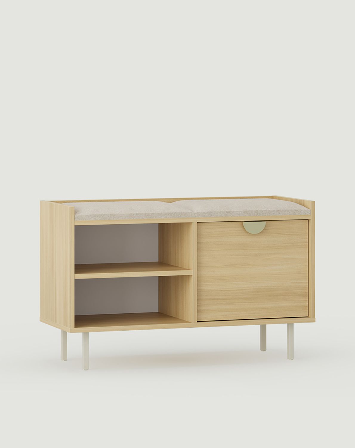Dulap pentru încălțăminte cu scaun SIGI SBG3
Culoare: Stejar nisip
Culoare tapițerie: Terra 02
Picior: Milky Way
Mâner: RIND Gold