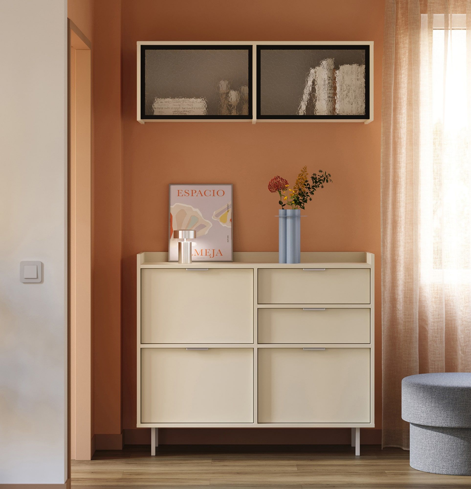 Dulap extensibil vitrat SIGI RPWS2
Culoare: Calea Lactee
Sticlă: Sticlă ornamentală nubes