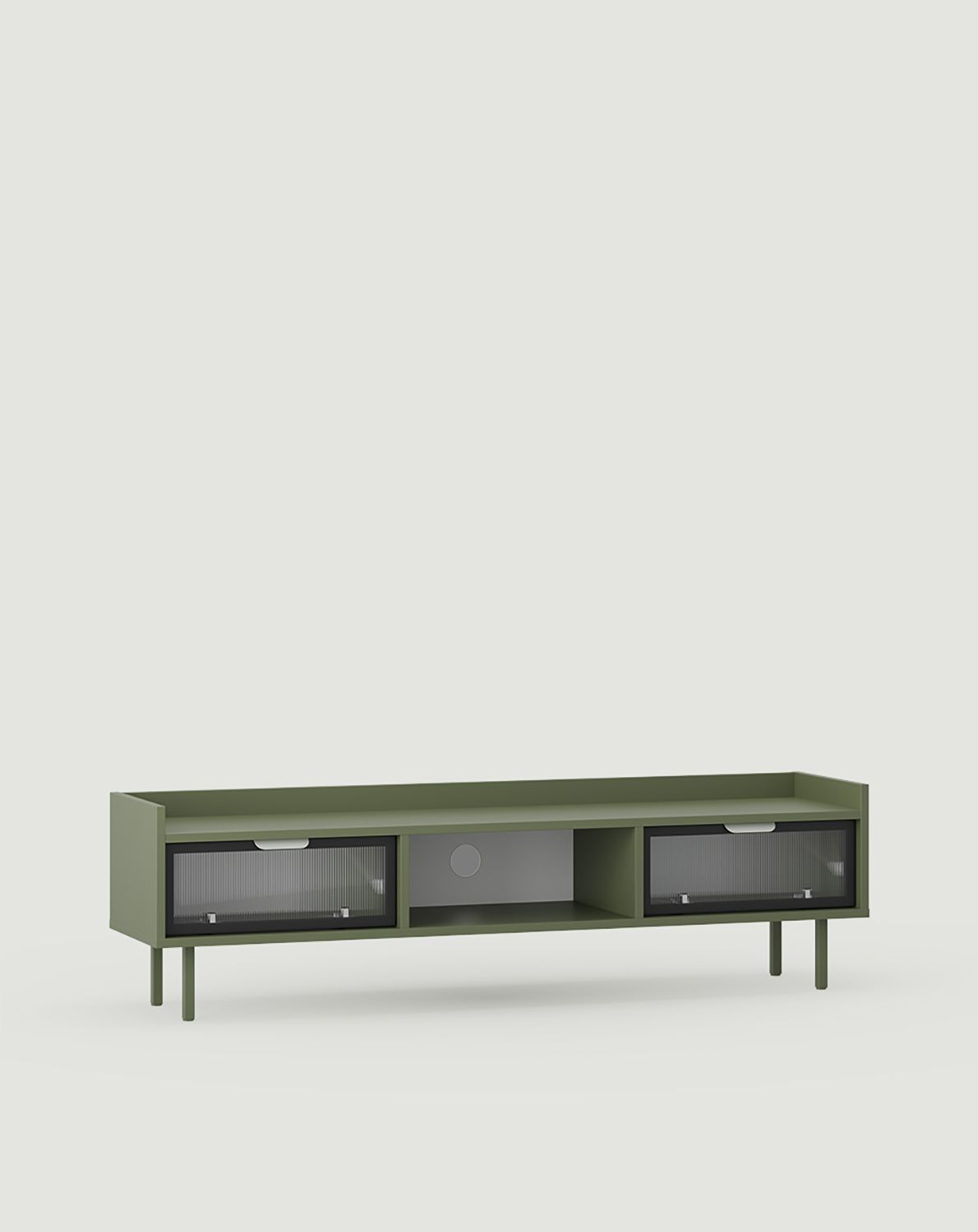 Dulap RTV cu geamuri joase SIGI RS3TV2
Culoare: Verde cypress
Sticlă: Sticlă ornamentală canelată
Picior: Cypress verde
Mâner: Mâner LAYERS 110 Milk Pistachio