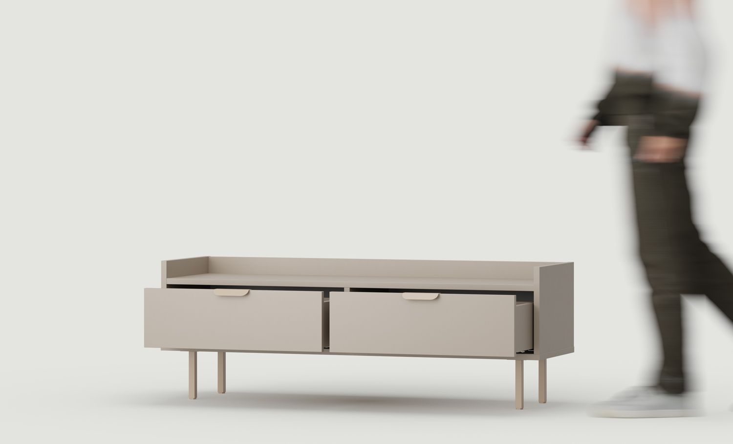 Dulap RTV scăzut SIGI S1TV1
Culoare: Ash White Clay
Picior: Cappuccino
Mâner: LAYERS 110 Cappuccino