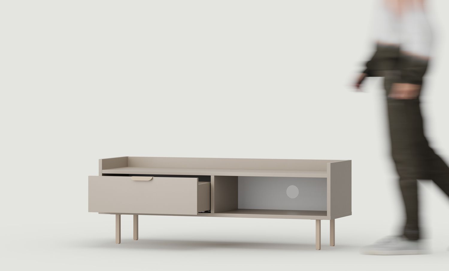 SIGI S1TV3 dulap RTV scăzut
Culoare: Ash White Clay
Picior: Cappuccino
Mâner: LAYERS 110 Cappuccino
