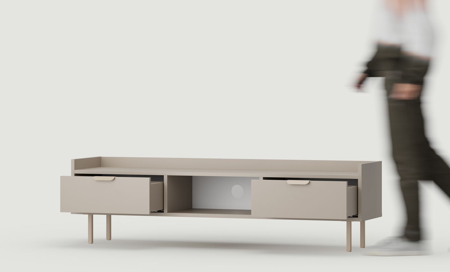 Dulap RTV scăzut SIGI S3TV2
Culoare: Ash White Clay
Picior: Cappuccino
Mâner: LAYERS 110 Cappuccino