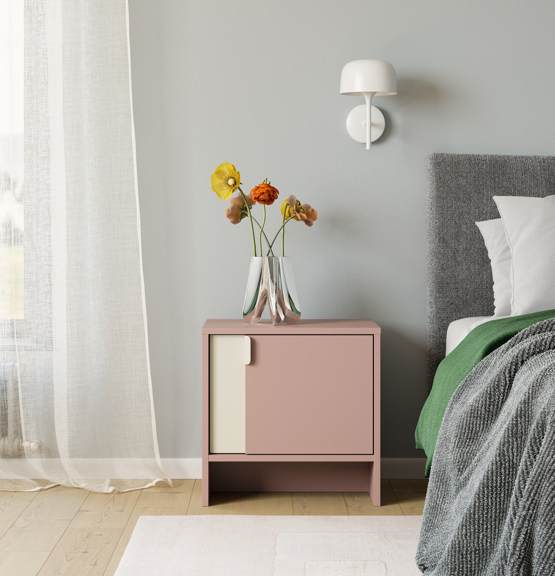 Dulap de noptieră LAYERS LAY25
Culoare: Antique Rose
Culoare față: Milky Way
Mâner: LAYERS 110 Milky Way